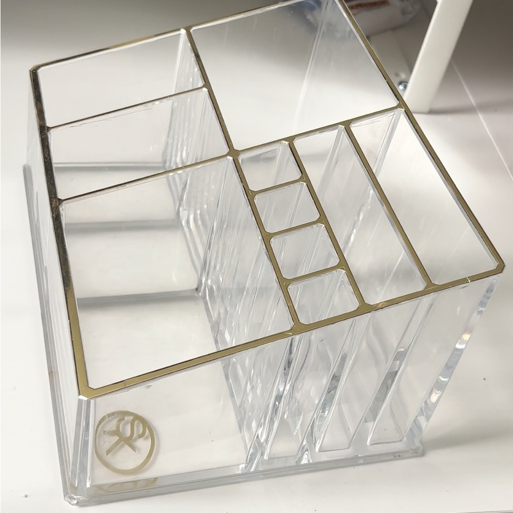 Acrylic Makeup Organizer with Gold Trim
